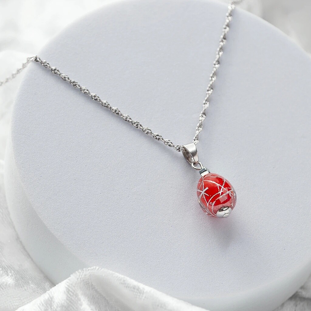 Lampglas Náhrdelník Rouge Nude s rýdzim striebrom NNM8/AG/RHO 45 cm