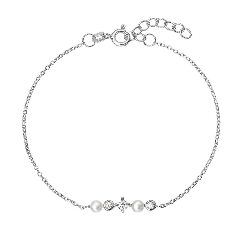 Evolution Group Strieborný náramok so zirkónmi a riečnymi perlami 23031.1
