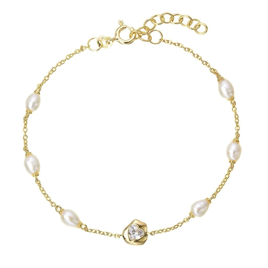 Evolution Group Pozlátený náramok so srdiečkom a riečnymi perlami 23032.1