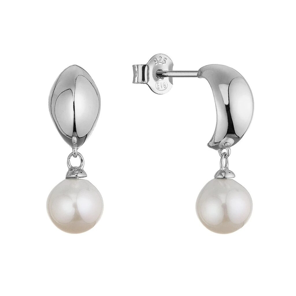 Evolution Group Elegantné strieborné náušnice s visiacou riečnou perlou 21128.1