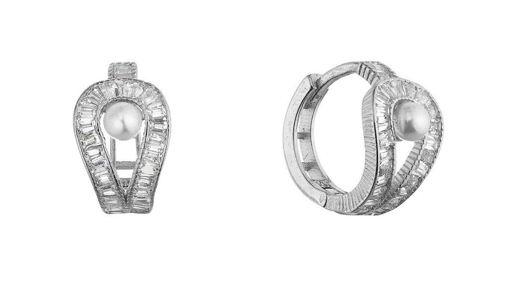 Evolution Group Prekrásne strieborné kruhy so zirkónmi a shell perlou 11807.1