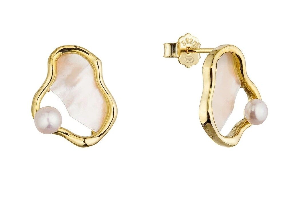Evolution Group Pozlátené náušnice s pravou perlou a perleťou 21120.1