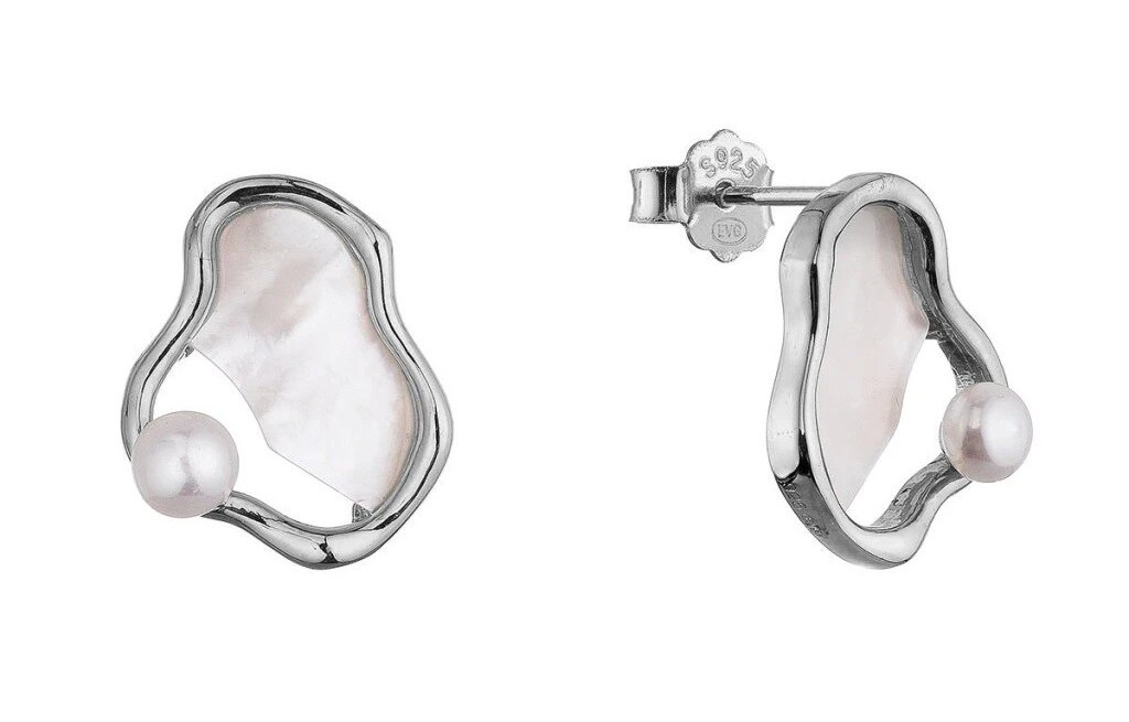 Evolution Group Strieborné náušnice s pravou perlou a perleťou 21120.1