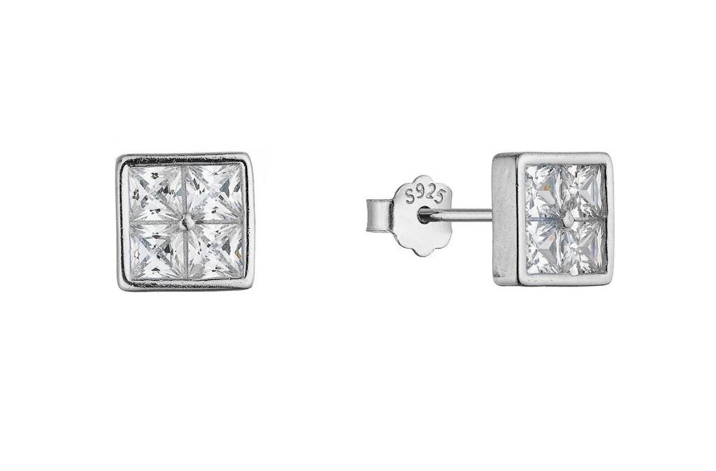 Evolution Group Strieborné náušnice Štvorčeky so zirkónmi 11748.1