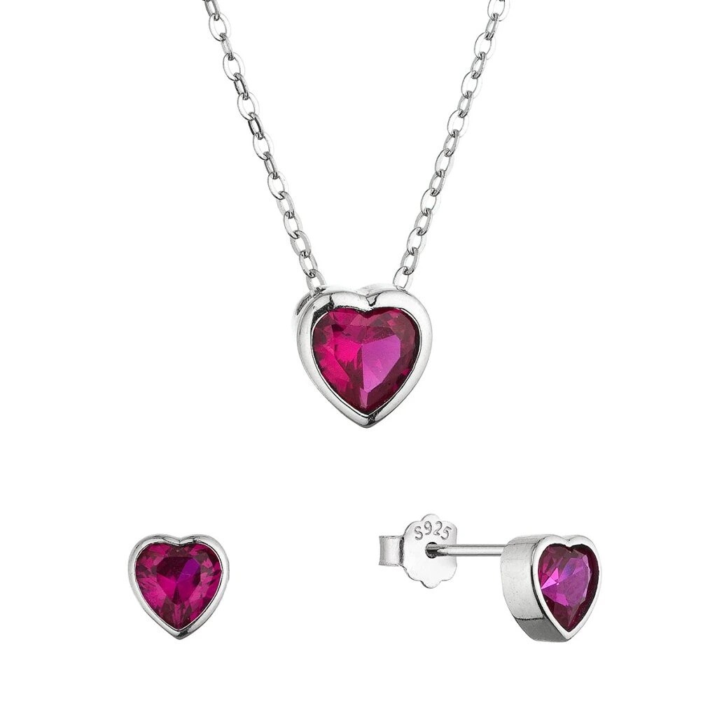 Evolution Group Sada šperkov s fuchsiovými zirkónmi Srdiečko 19036.3 (náhrdelník, náušnice)