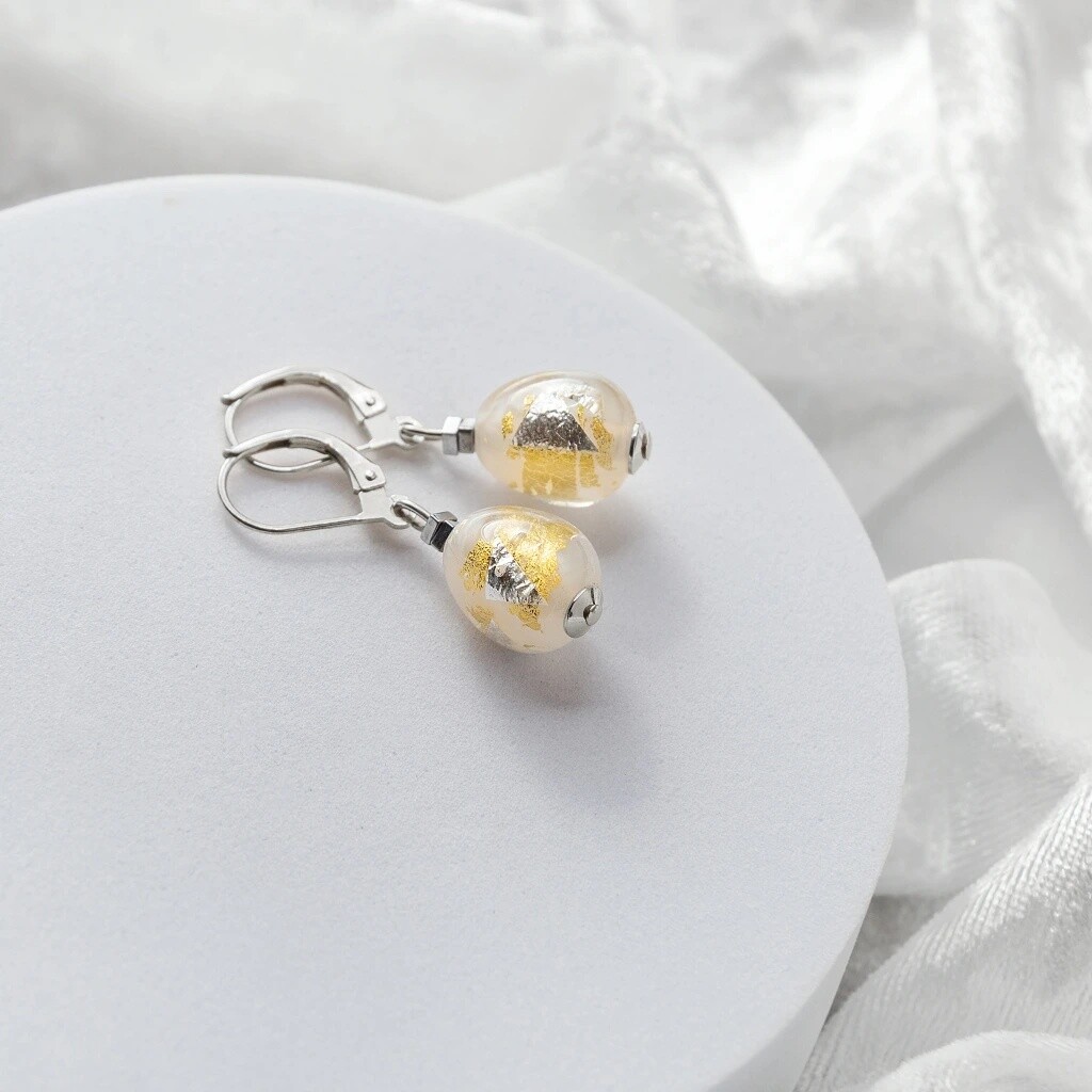 Lampglas Náušnice Champagne Nude s 24-karátovým zlatom a rýdzim striebrom ENM11/AG/RHO