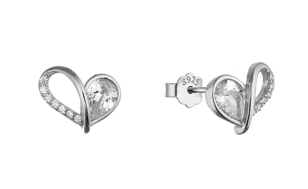 Evolution Group Strieborné srdiečkové náušnice s čírymi zirkónmi 11751.1