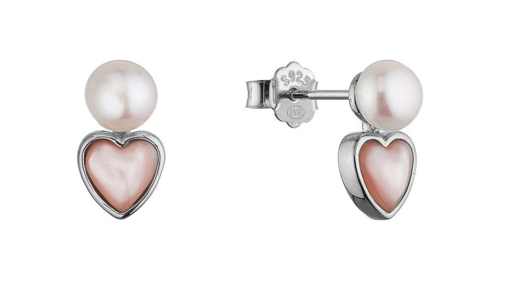 Evolution Group Strieborné náušnice Srdce s perleťou a riečnou perlou 21119.1