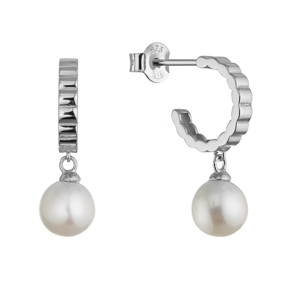 Evolution Group Strieborné kruhové náušnice s visiacou riečnou perlou 21129.1