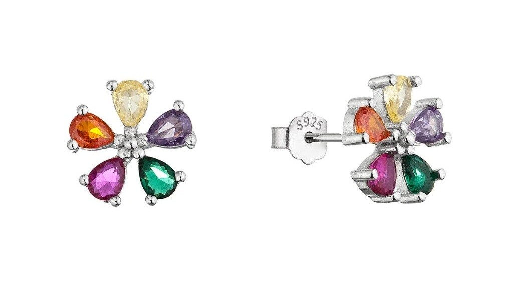 Evolution Group Hravé strieborné náušnice s farebnými kryštálmi Kvietky 11760.1