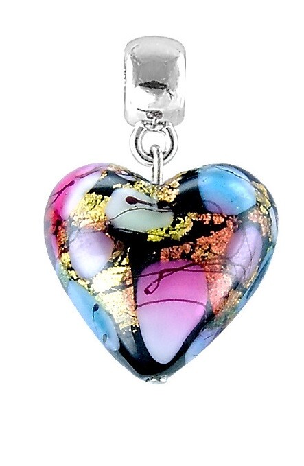 Lampglas Srdiečkový prívesok Crazy Love s 24-karátovým zlatom v perle Lampglas S21/AG/RHO