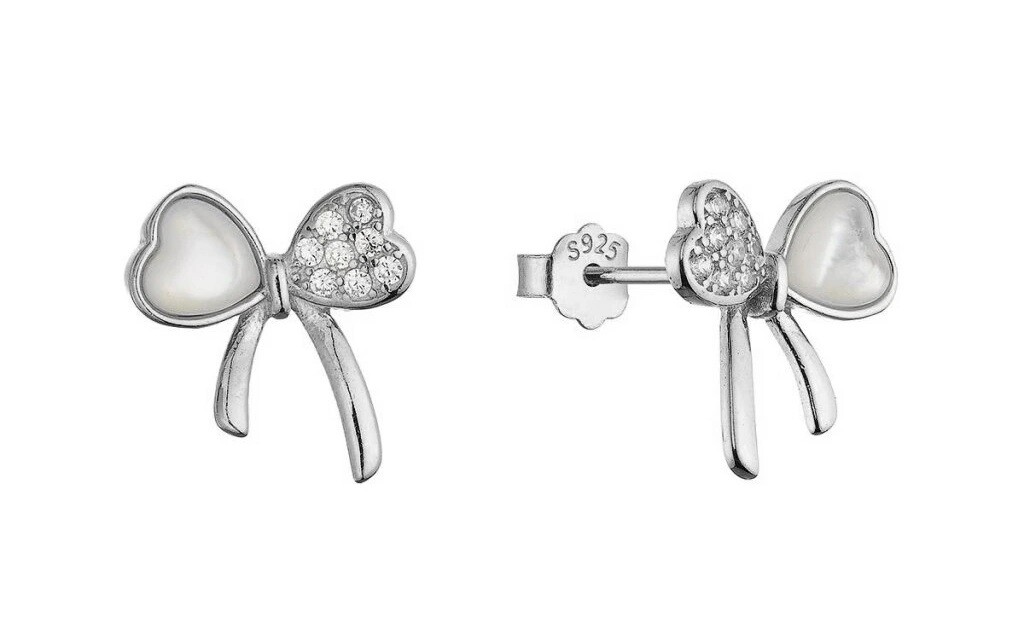 Evolution Group Strieborné náušnice Mašličky s perleťou a zirkónmi 11803.1