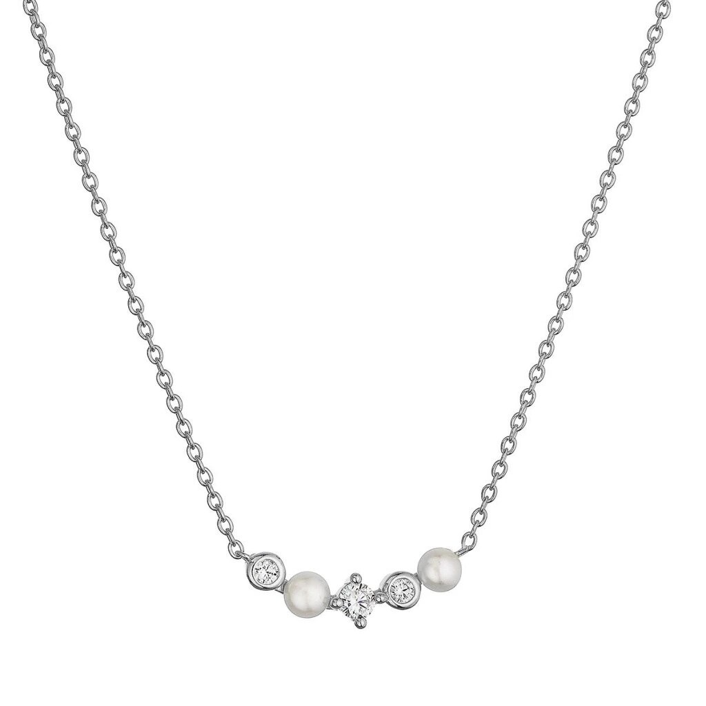 Evolution Group Elegantný strieborný náhrdelník so zirkónmi a perlami 22057.1