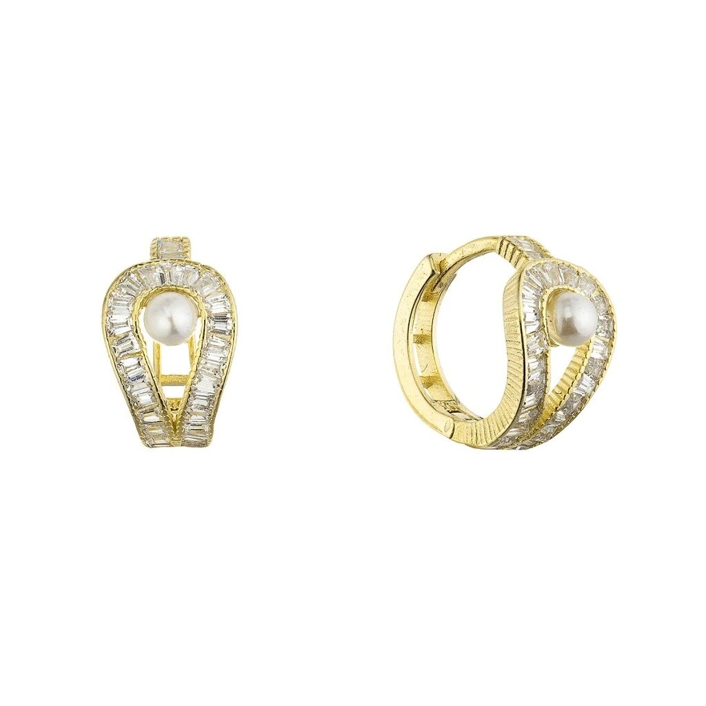 Evolution Group Pozlátené kruhy so zirkónmi a shell perlou 11807.1