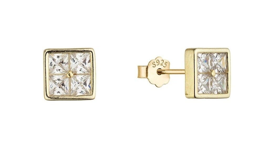 Evolution Group Pozlátené náušnice Štvorčeky so zirkónmi 11748.1
