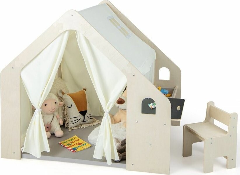 Costway Montessori drevený stan v tvare domčeka 6 v 1