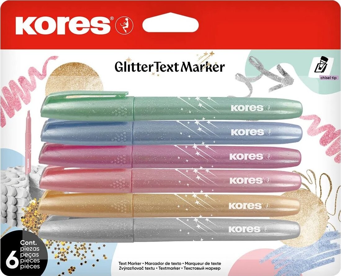 KORES Glitter Text Marker - set 6 barev