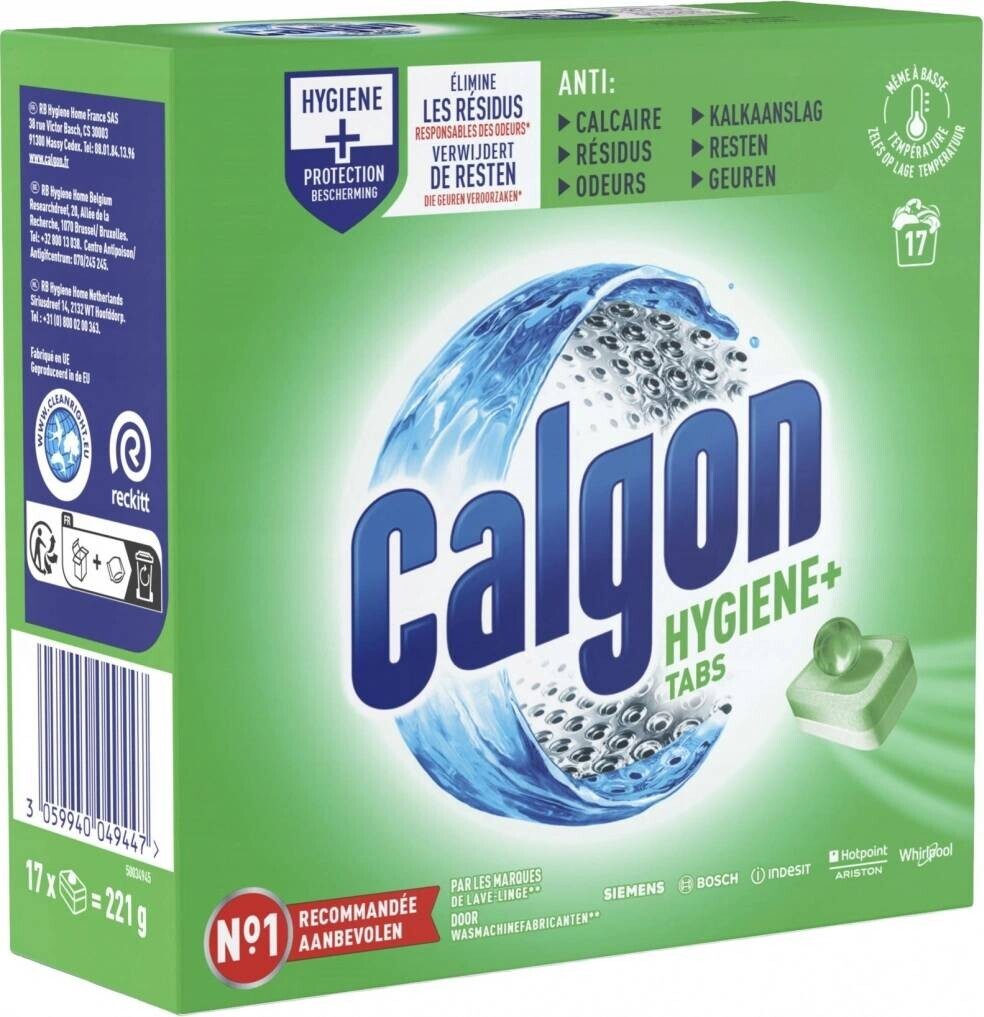 CALGON HYGIENE Odvápňovač v tabletkách na čistenie práčok 17ks