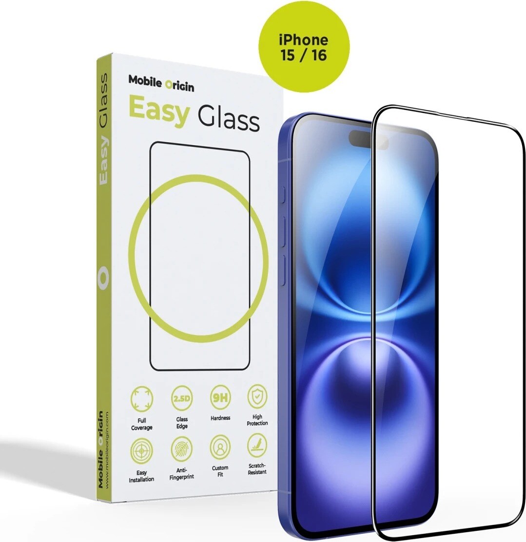 Mobile Origin EasyGlass Ochranné sklo s Aplikátorom iPhone 15/iPhone 16, 2 ks
