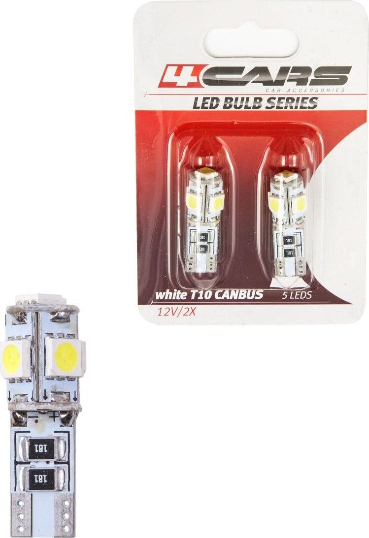 4Cars LED žárovky 5LED 12V CANBUS 5050SMD T10 white 2ks