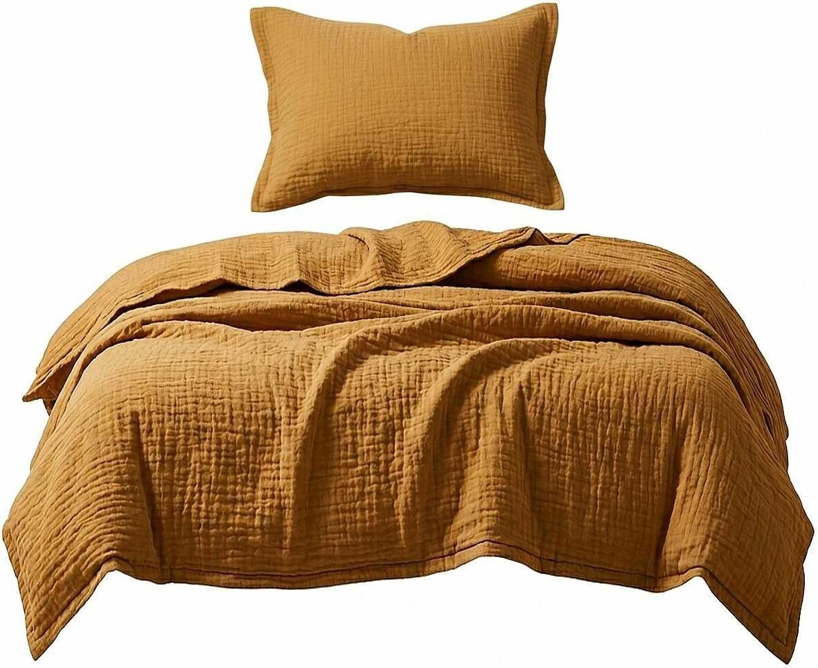 DADKA Povlečení mušelín 140 × 200, 70 × 90 cm, hořčicové