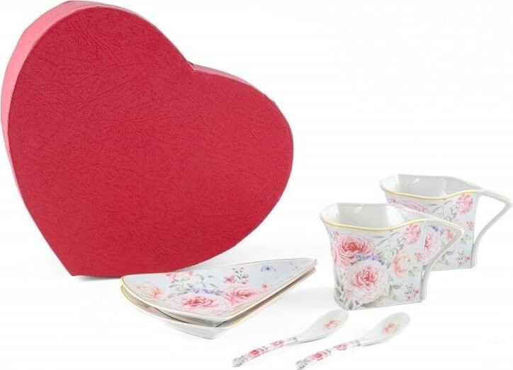 Home Elements Sada dvoch šálok 250 ml s podšálkami a lyžičkami, Ruža