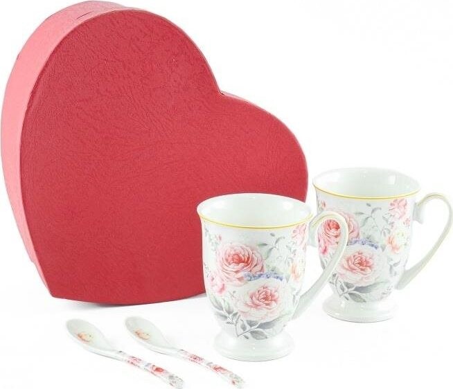Home Elements Súprava dvoch šálok 280 ml s lyžičkami, dekor ruže