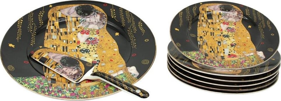 Home Elements 6× tortový tanier s tortovou lyžicou Klimt Bozk tmavý