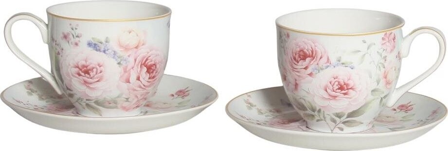 Home Elements Sada 2 kusov porcelánových hrnčekov 270 ml s podšálkami, Ruža