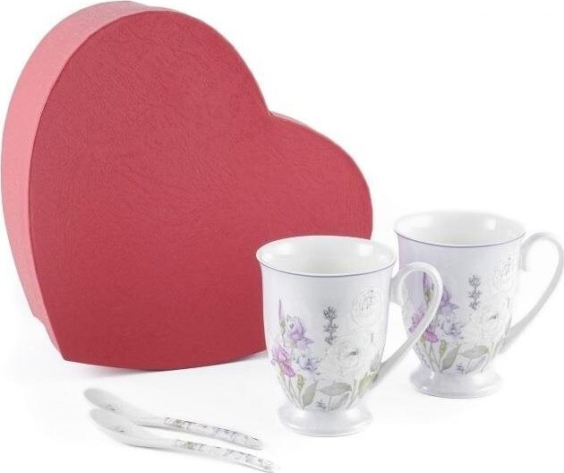 Home Elements Sada dvoch porcelánových hrnčekov 280 ml s lyžičkami, Levanduľa