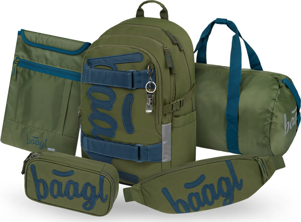 BAAGL SET 5 Skate Olive: batoh, penál, sportovní taška, ledvinka, obal na notebook GRS
