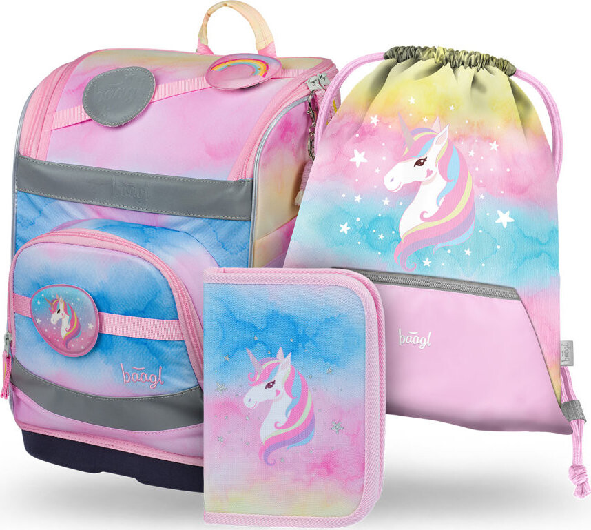 BAAGL SET 3 Zippy plus Rainbow Unicorn: aktovka, penál, sáček