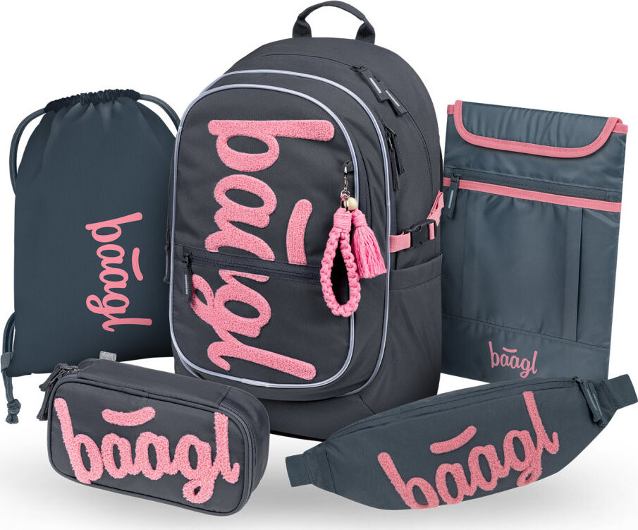 BAAGL SET 5 Core Logo růžový: batoh, penál, sáček, ledvinka, obal na notebook GRS