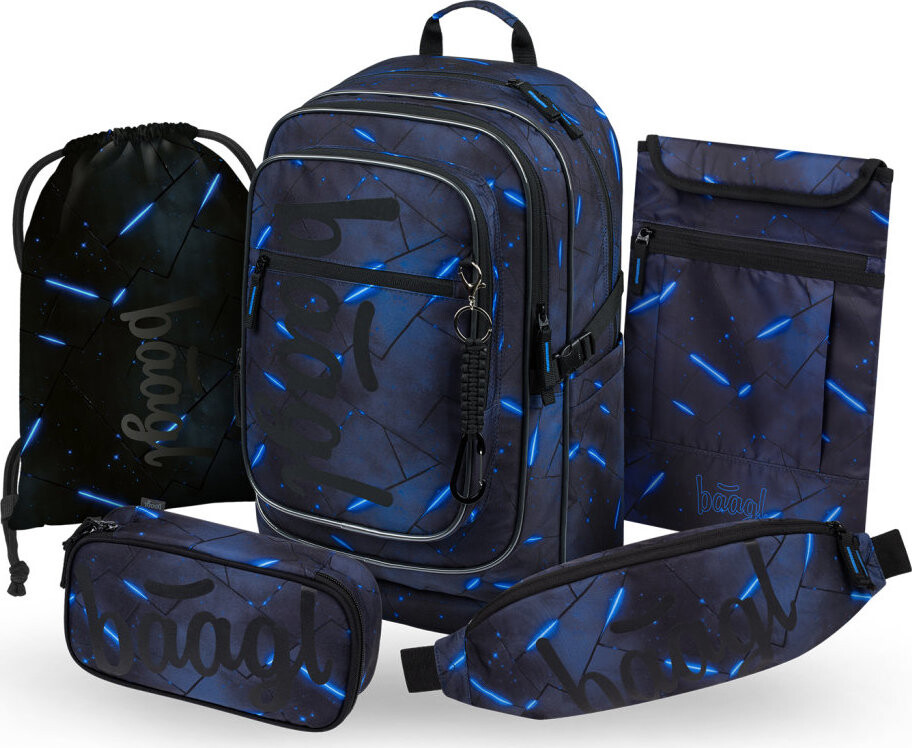 BAAGL SET 5 Cubic Flash: batoh, penál, sáček, ledvinka, obal na notebook GRS