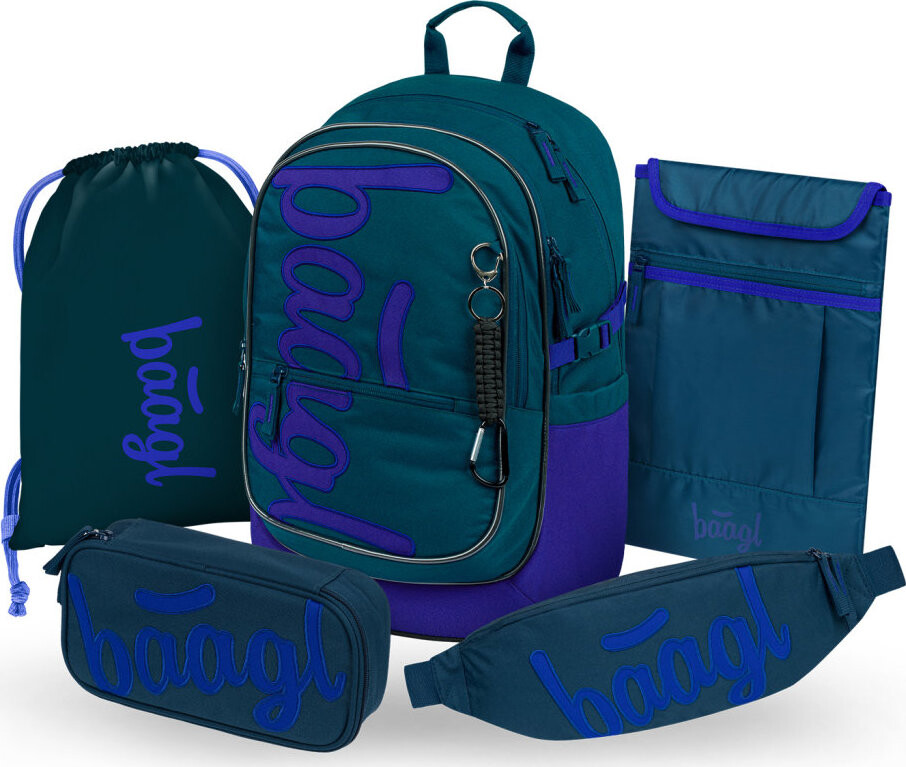 BAAGL SET 5 Core Logo modrý: batoh, penál, sáček, ledvinka, obal na notebook GRS