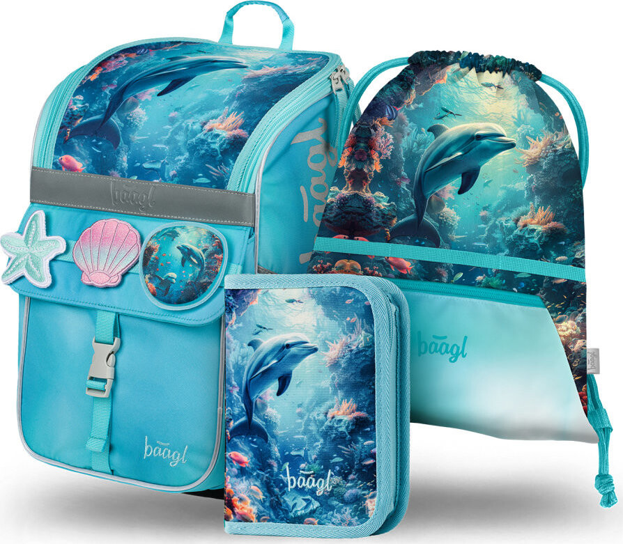 BAAGL SET 3 Zippy Delfín: aktovka, penál, sáček