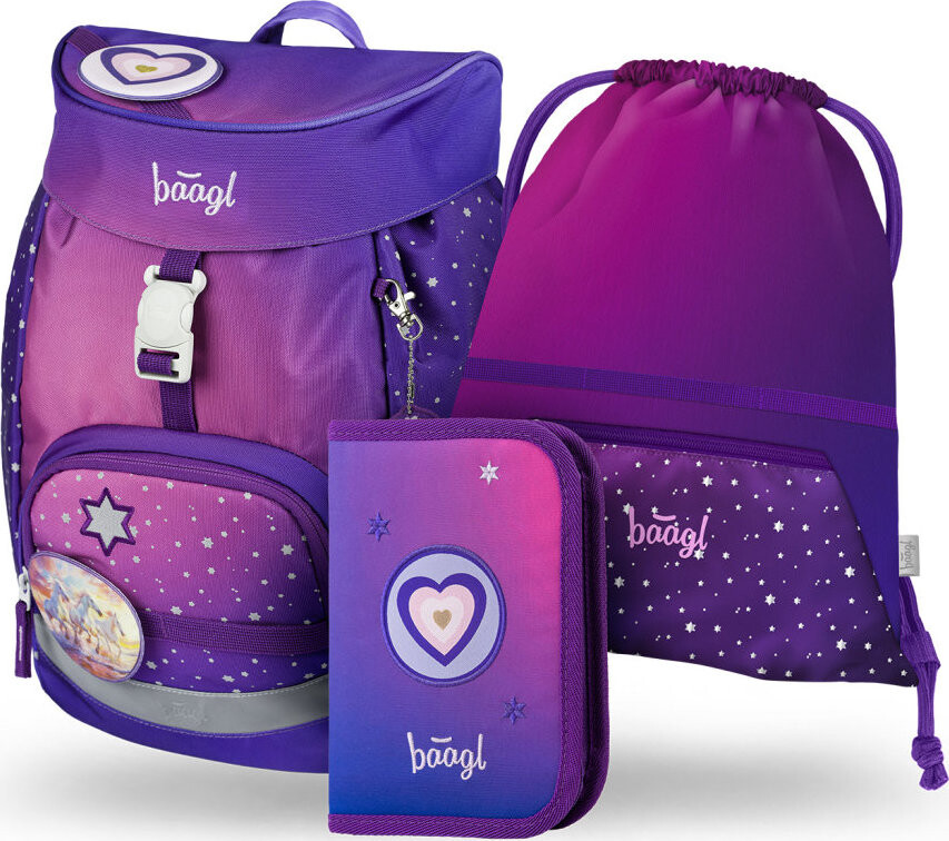 BAAGL SET 3 Airy Koně srdce: batoh, penál, sáček