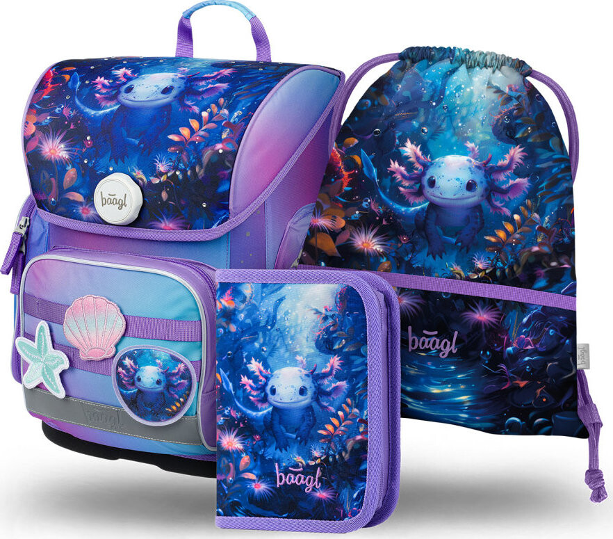 BAAGL SET 3 Ergo Axolotl: aktovka, penál, sáček