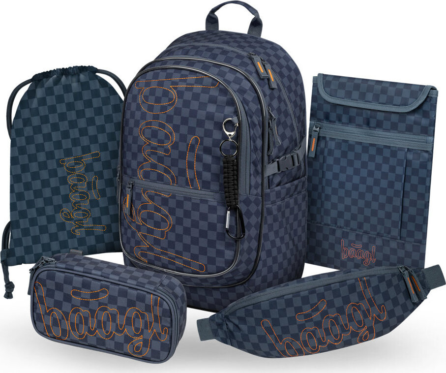 BAAGL SET 5 Core Ska modrý: batoh, penál, sáček, ledvinka, obal na notebook GRS