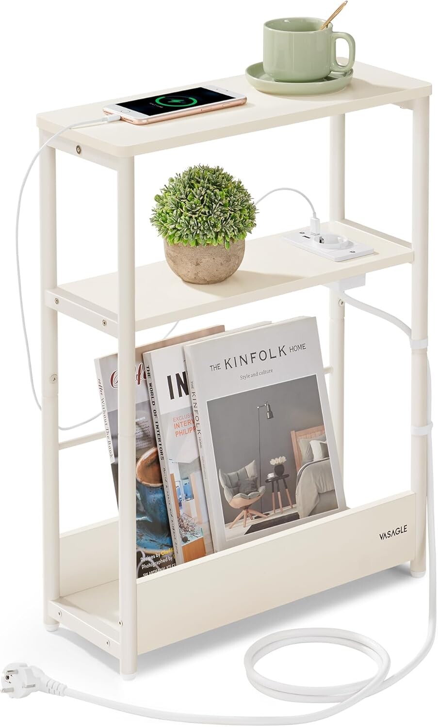 Odkládací stolek Vasagle Blend s USB krémový