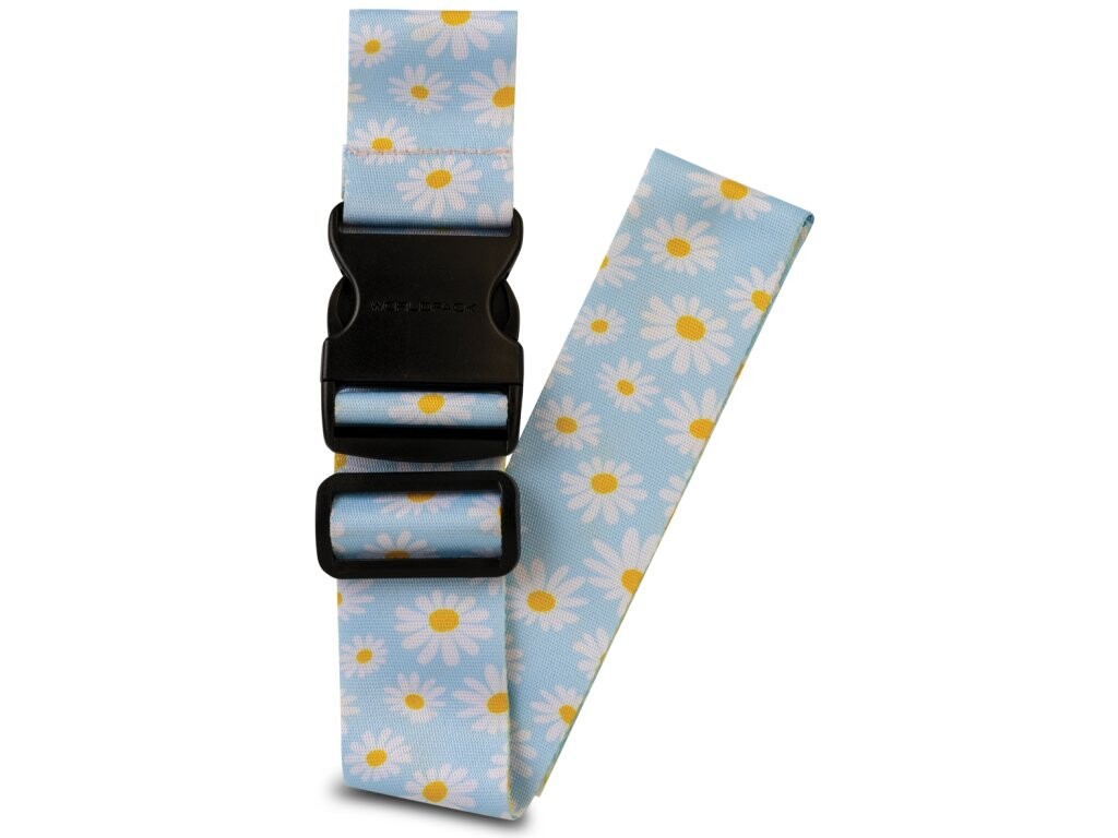 Cestovný popruh na kufor Worldpack - Modrý s margarétami