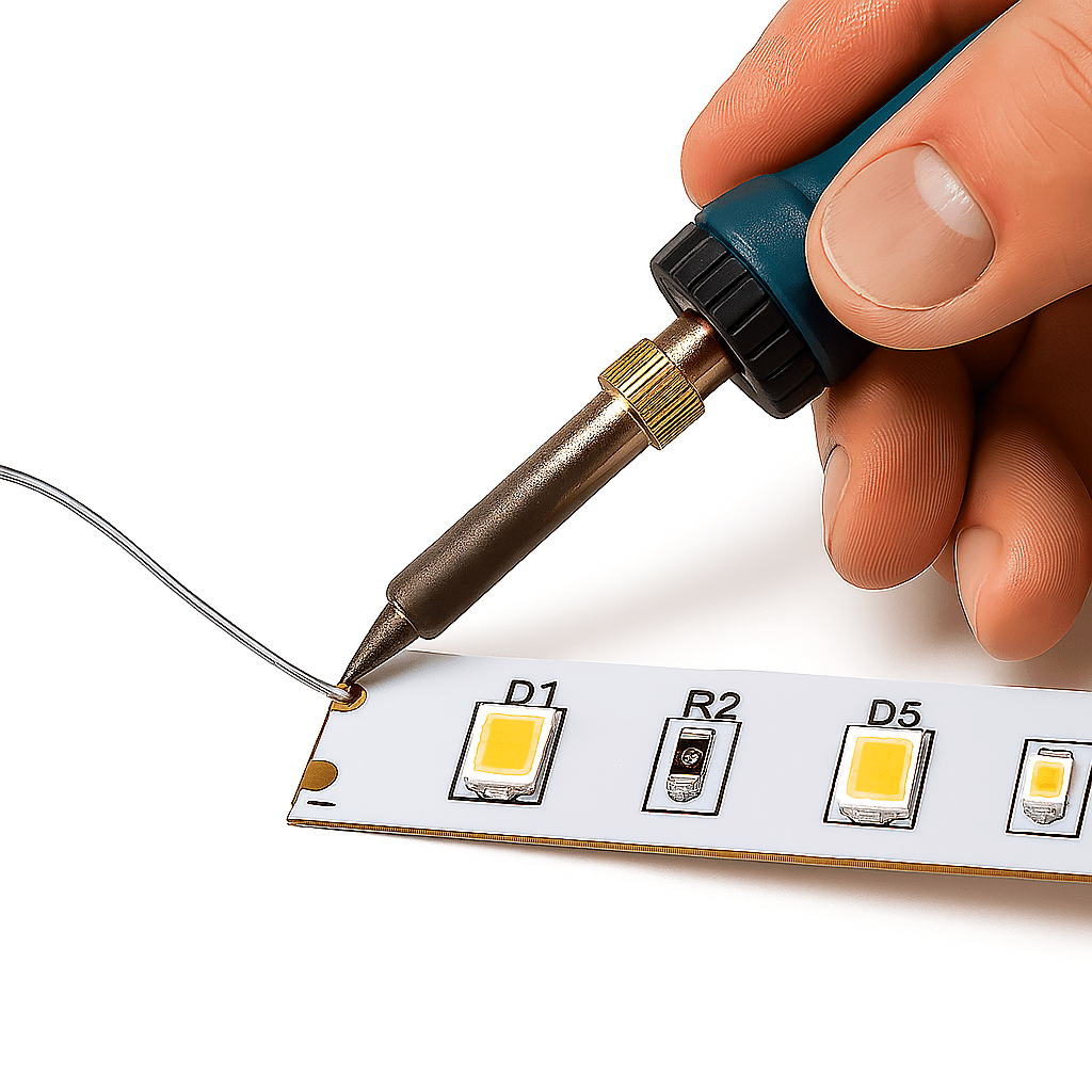 LED Solution Spájkovanie LED pásikov Spájkovanie LED pásikov: Spájkovanie jednofarebného pásika bez krytia IP20 PAJENI-01