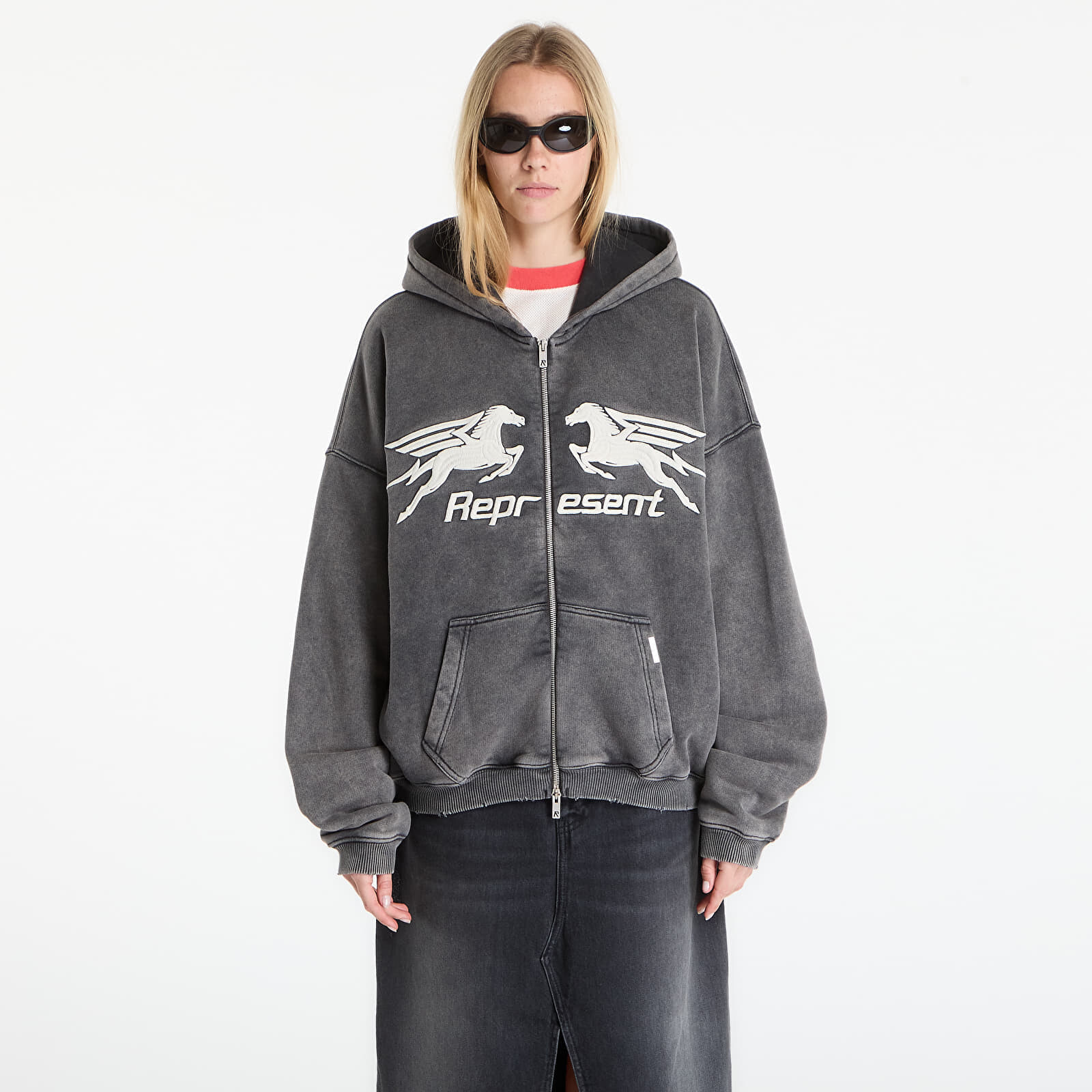 Mikina REPRESENT Pegasus Zip Through Hoodie UNISEX Vintage Grey L