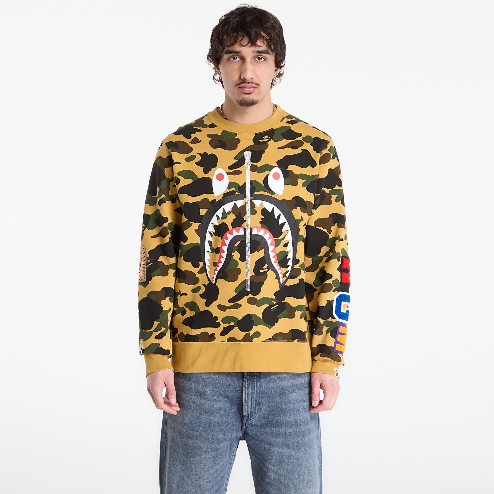 Mikina A BATHING APE 1St Camo Shark Crewneck Sweatshirt UNISEX Yellow L