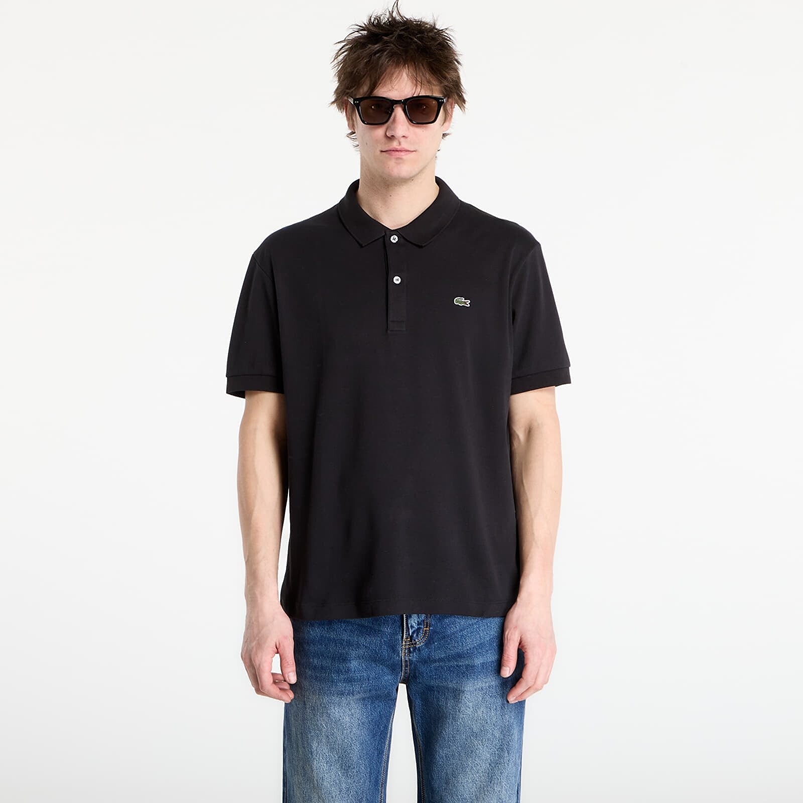 Tričko LACOSTE Short Sleeved Ribbed Collar Shirt Black 5