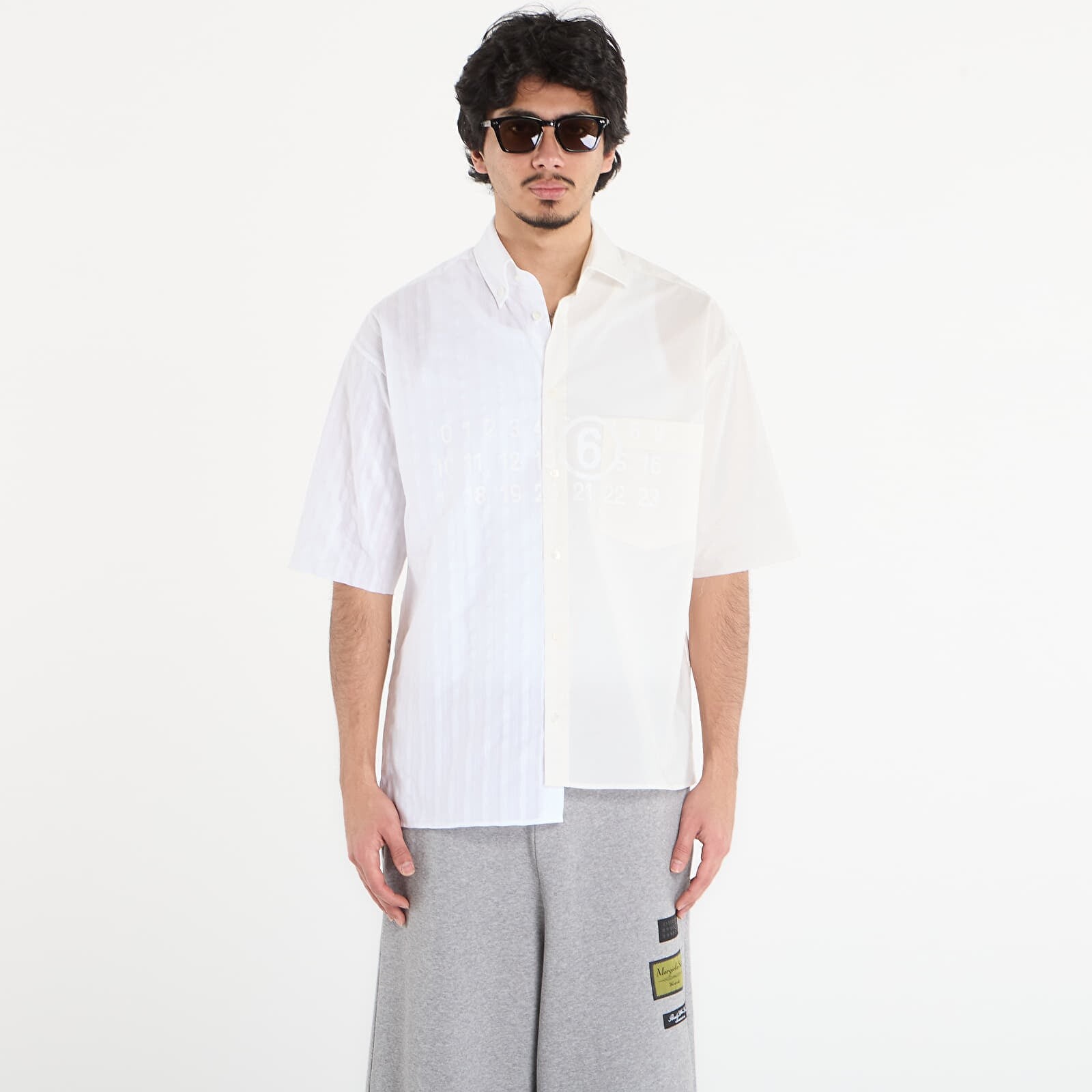 Košeľa MM6 Short-Sleeved Shirt Dark Grey Melange/ Brown 46