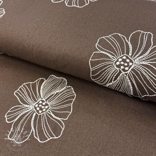 Viskóza s ľanom EMBROIDERY Flower Maya brown