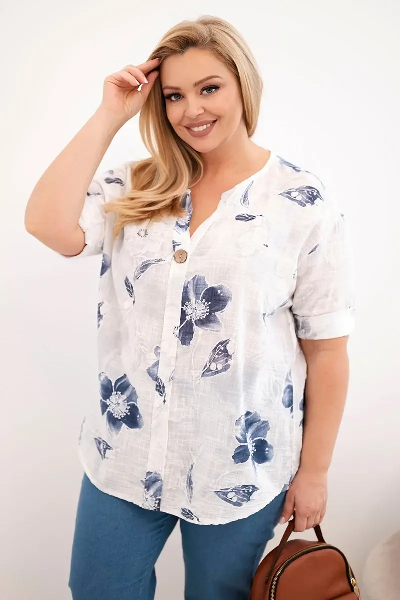 Kesi plus size blúzka s kvetinovým vzorom biela