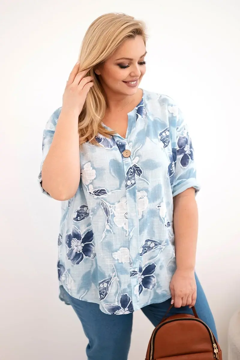 Kesi Plus size blúzka s kvetinovým vzorom modrá