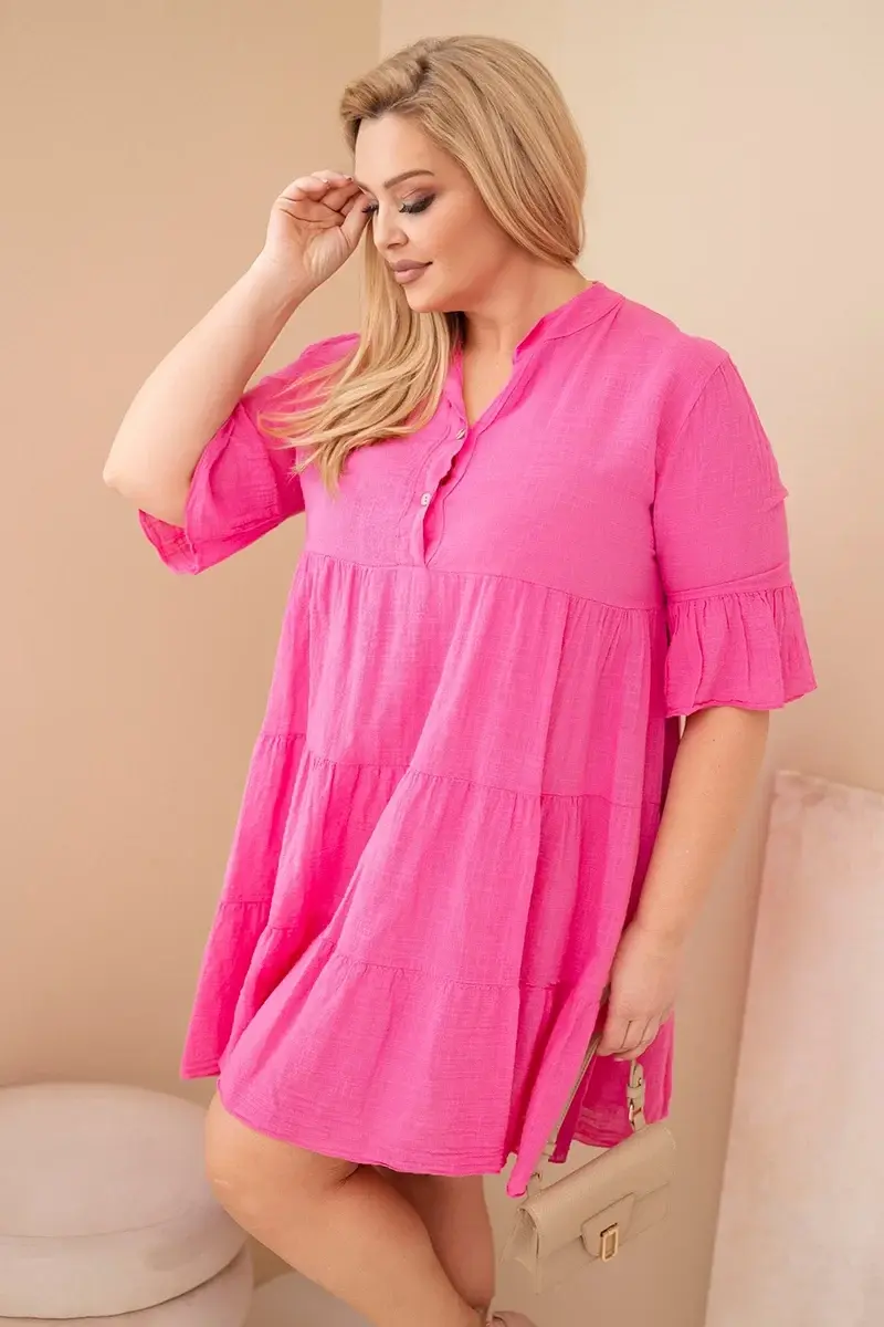 Kesi dámske plus-size šaty s volánmi ružové